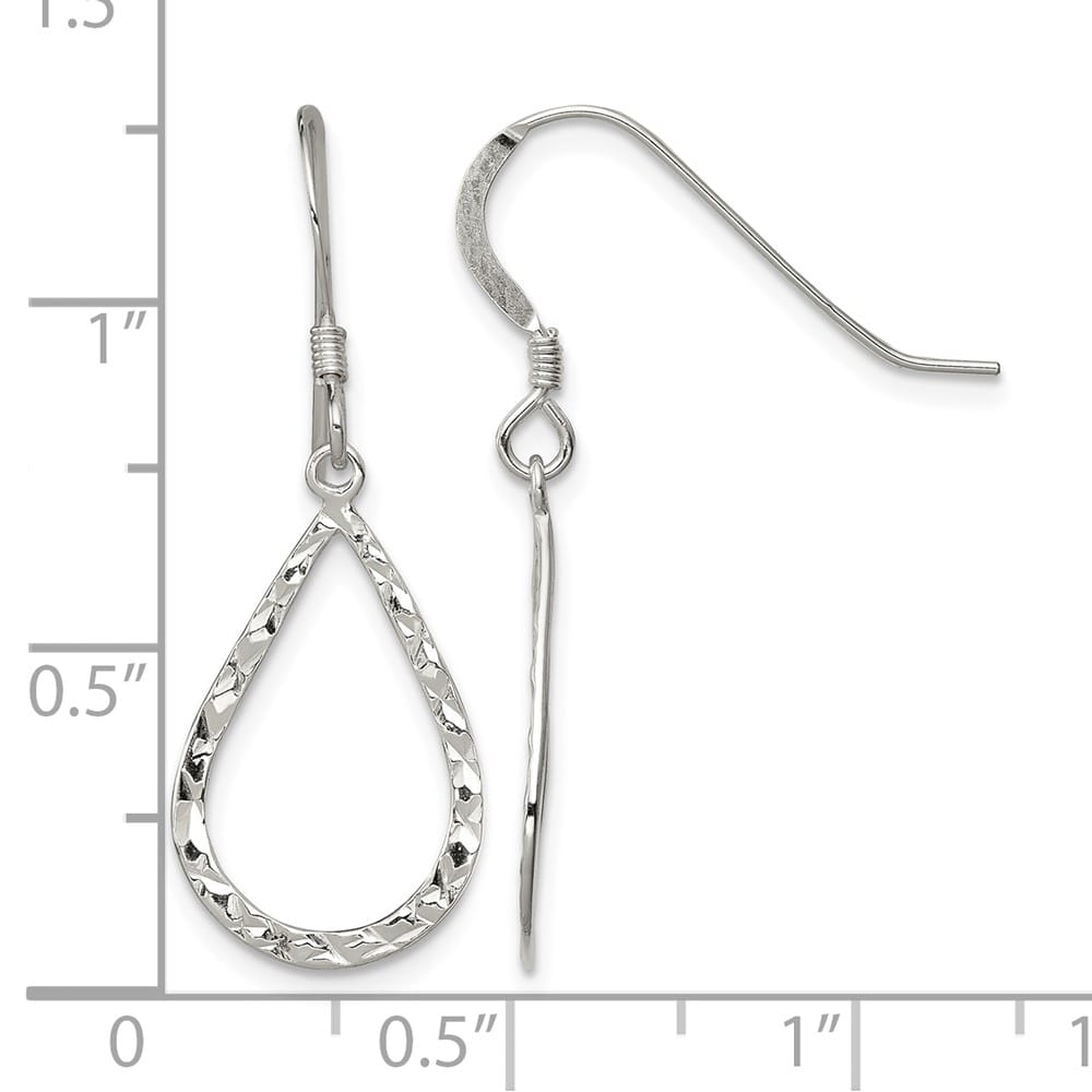 Sterling Silver Polished & D.C. Teardrop Dangle Shepherd Hook Earrings, view 4 of 4