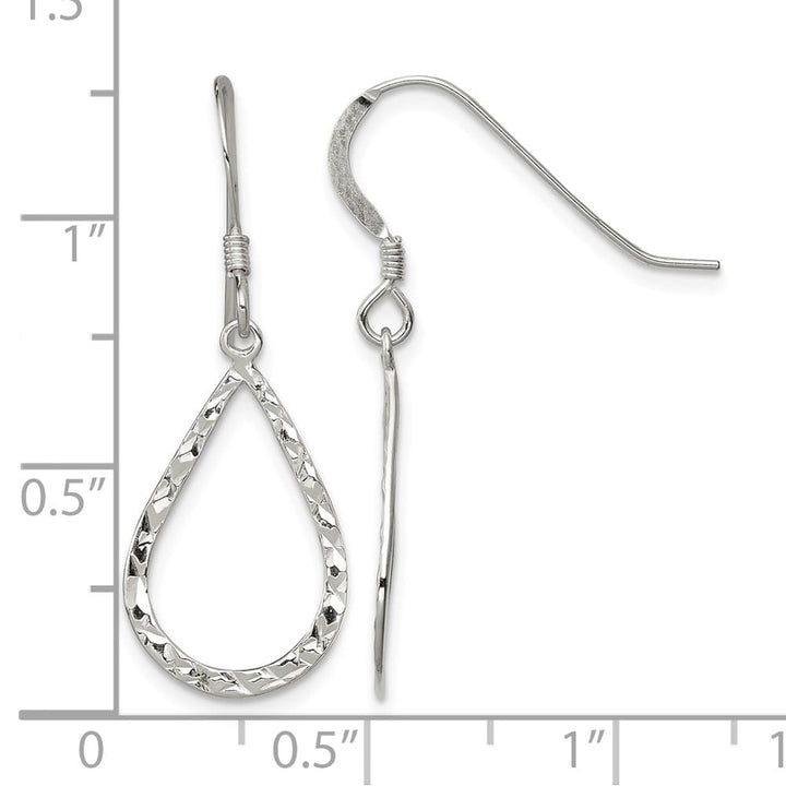 Sterling Silver Polished & D.C. Teardrop Dangle Shepherd Hook Earrings, view 4 of 4