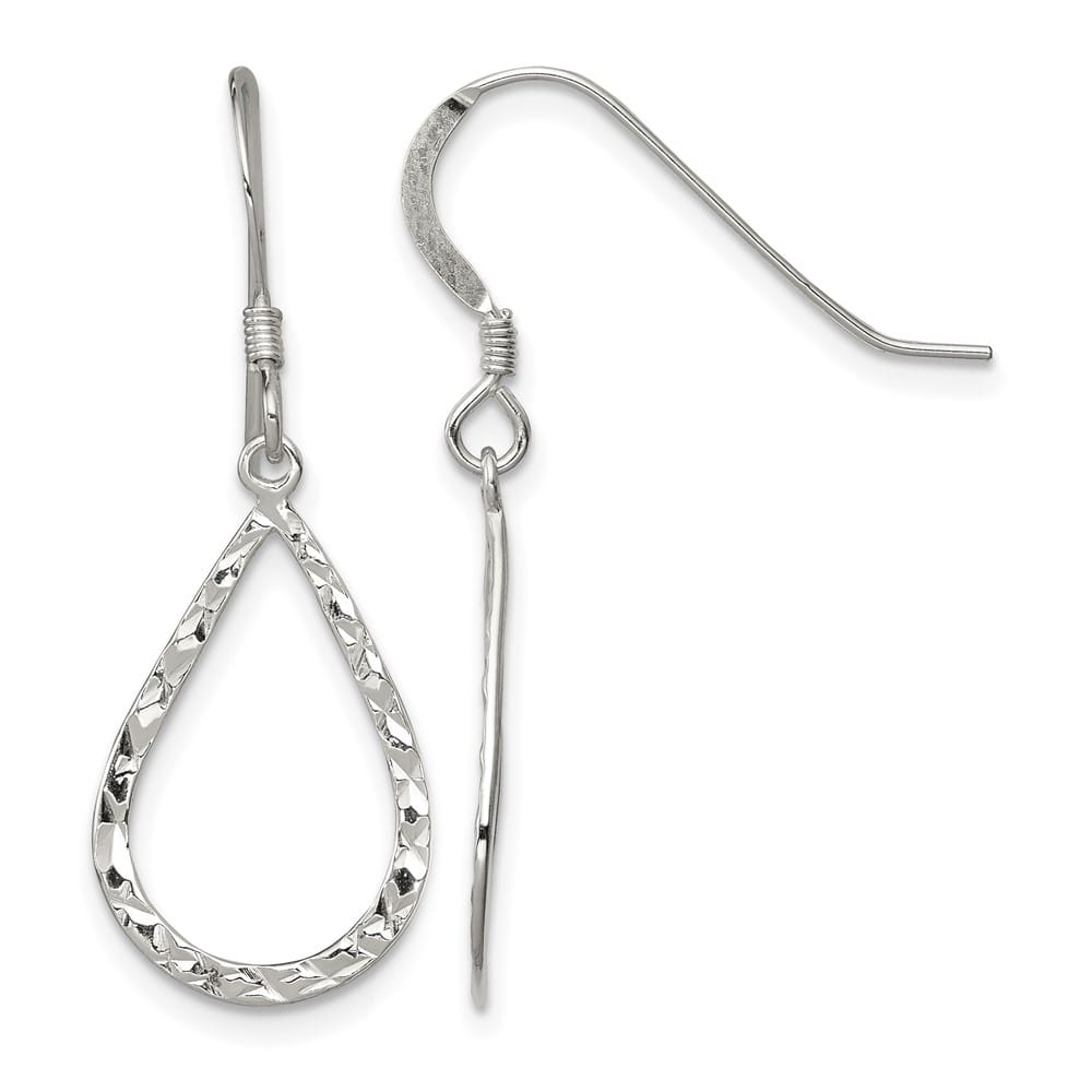 Sterling Silver Polished & D.C. Teardrop Dangle Shepherd Hook Earrings, view 1 of 4