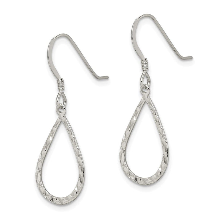 Sterling Silver Polished & D.C. Teardrop Dangle Shepherd Hook Earrings, view 2 of 4
