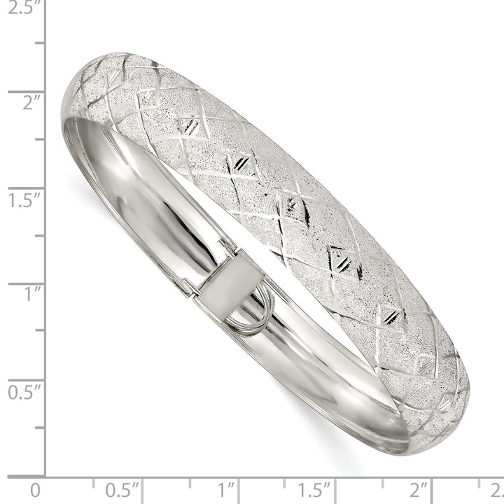 Sterling Silver Polished D.C. Textured 10mm Flexible Bangle