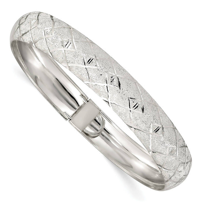 Sterling Silver Polished D.C. Textured 10mm Flexible Bangle