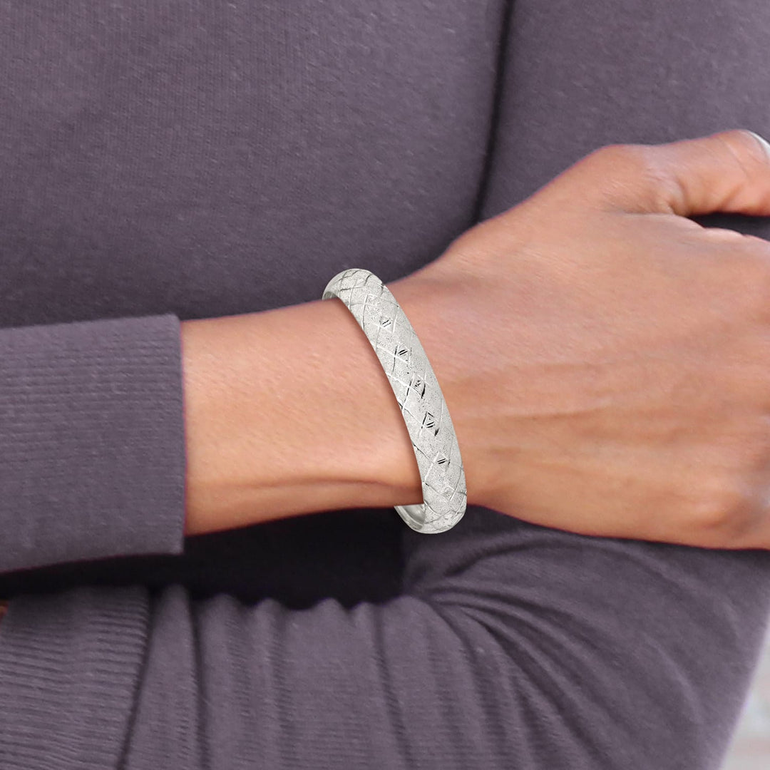 Sterling Silver Polished D.C. Textured 10mm Flexible Bangle