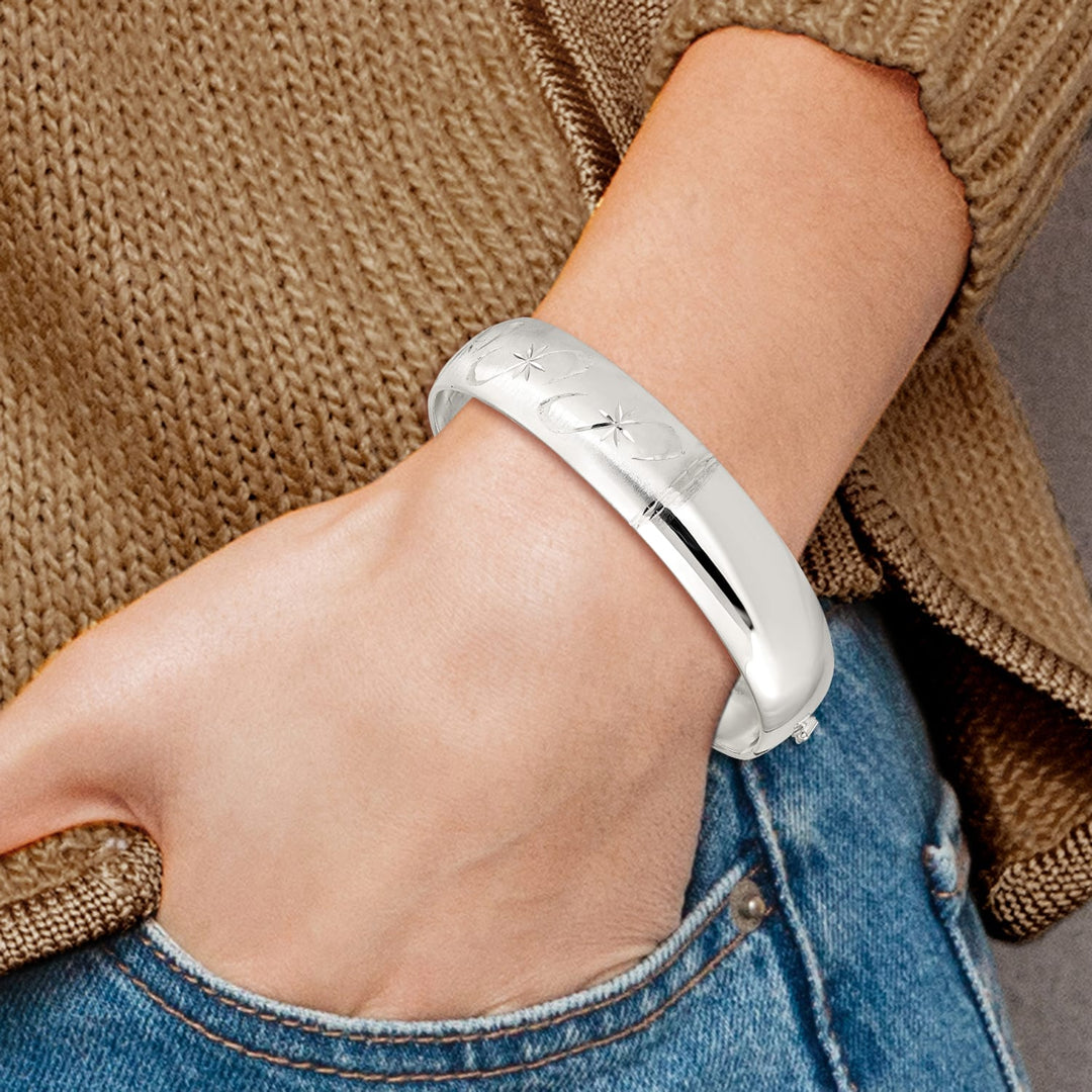 Sterling Silver Polished D.C. Textured 14.25mm Flexible Bangle