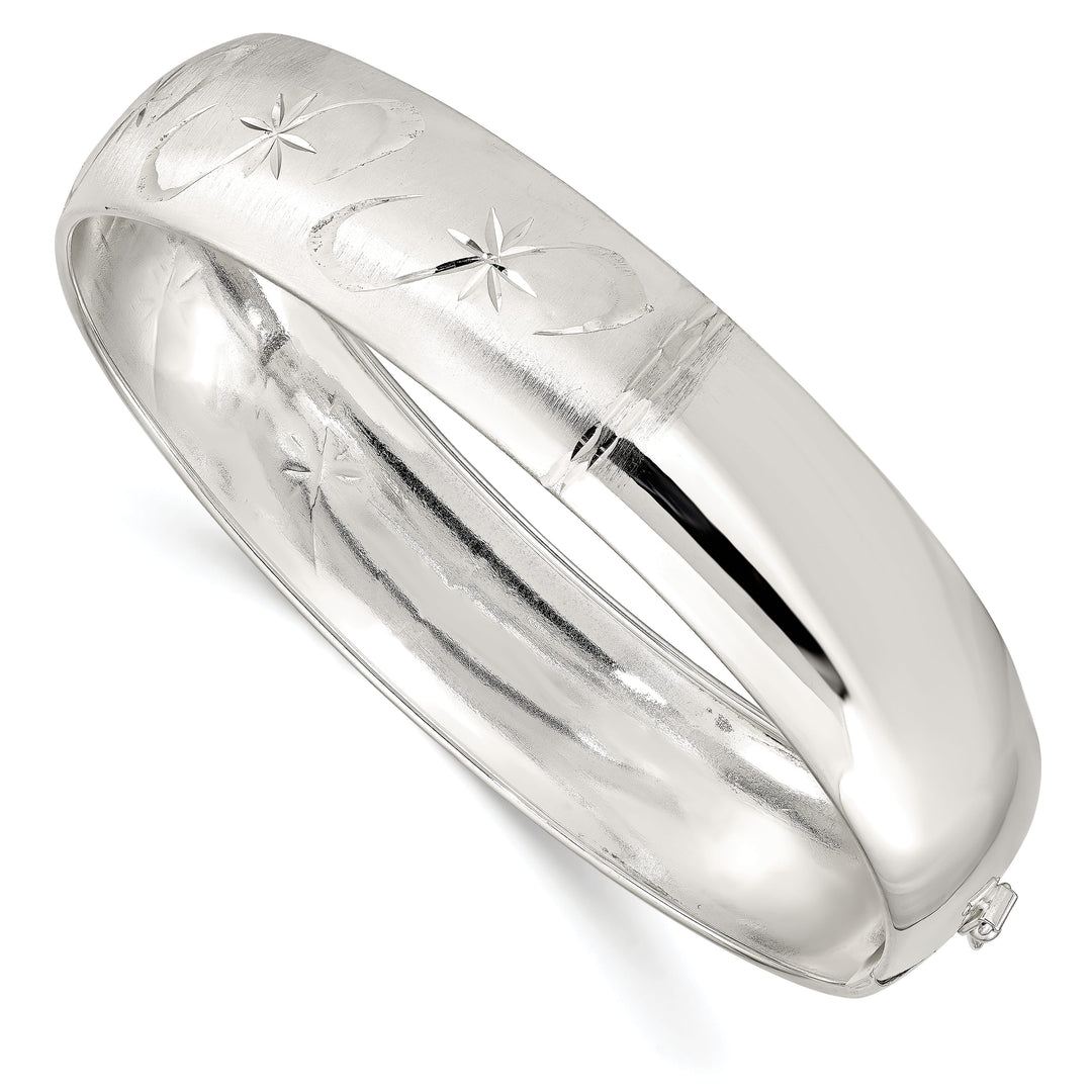 Sterling Silver Polished D.C. Textured 14.25mm Flexible Bangle