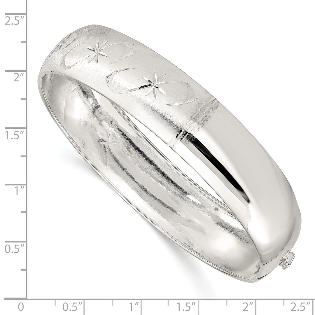 Sterling Silver Polished D.C. Textured 14.25mm Flexible Bangle
