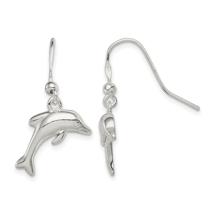 Sterling Silver Polished Dolphin Dangle Earrings, view 1 of 4