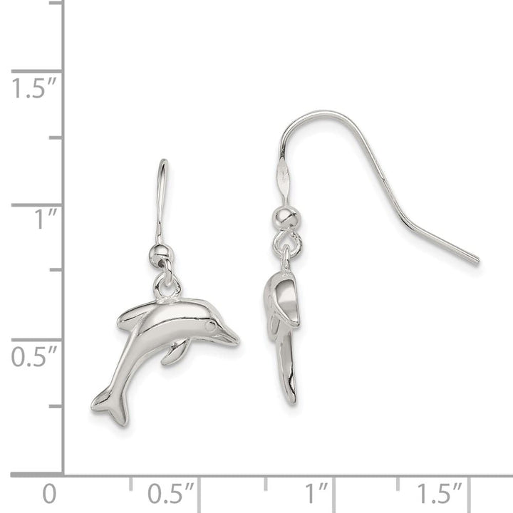 Sterling Silver Polished Dolphin Dangle Earrings, view 4 of 4