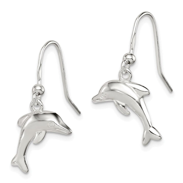 Sterling Silver Polished Dolphin Dangle Earrings, view 2 of 4