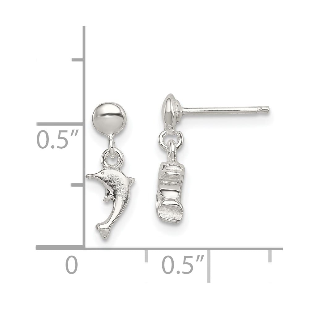 Sterling Silver Polished Dolphin Post Dangle Earrings