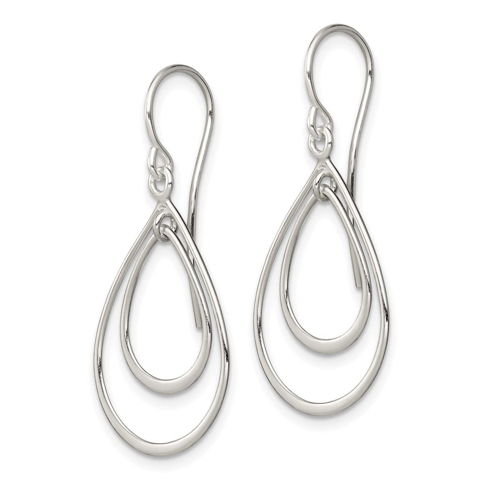 Sterling Silver Polished Double Teardrop Dangle Earrings, view 2 of 4