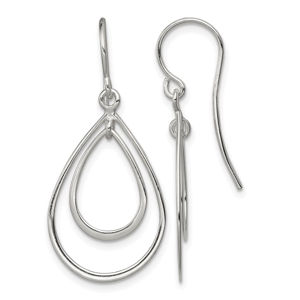 Sterling Silver Polished Double Teardrop Dangle Earrings, view 1 of 4