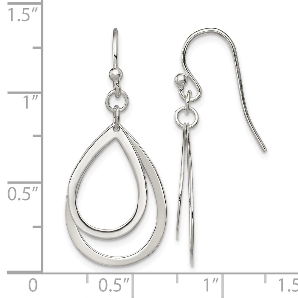 Sterling Silver Polished Double Teardrop Dangle Shepherd Hook Earrings, view 4 of 4