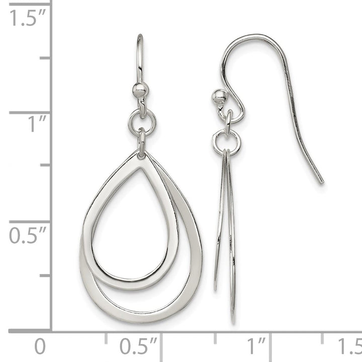 Sterling Silver Polished Double Teardrop Dangle Shepherd Hook Earrings, view 4 of 4