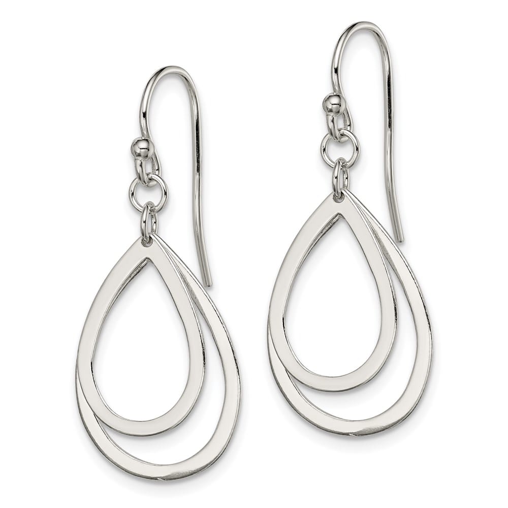 Sterling Silver Polished Double Teardrop Dangle Shepherd Hook Earrings, view 2 of 4