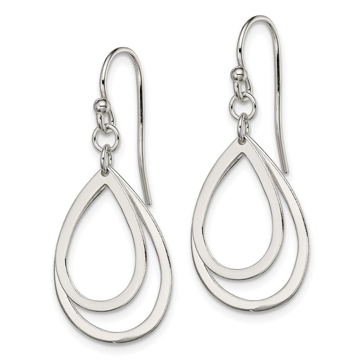 Sterling Silver Polished Double Teardrop Dangle Shepherd Hook Earrings, view 2 of 4
