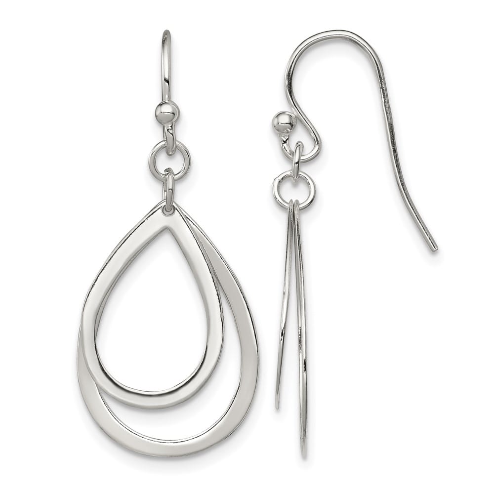Sterling Silver Polished Double Teardrop Dangle Shepherd Hook Earrings, view 1 of 4
