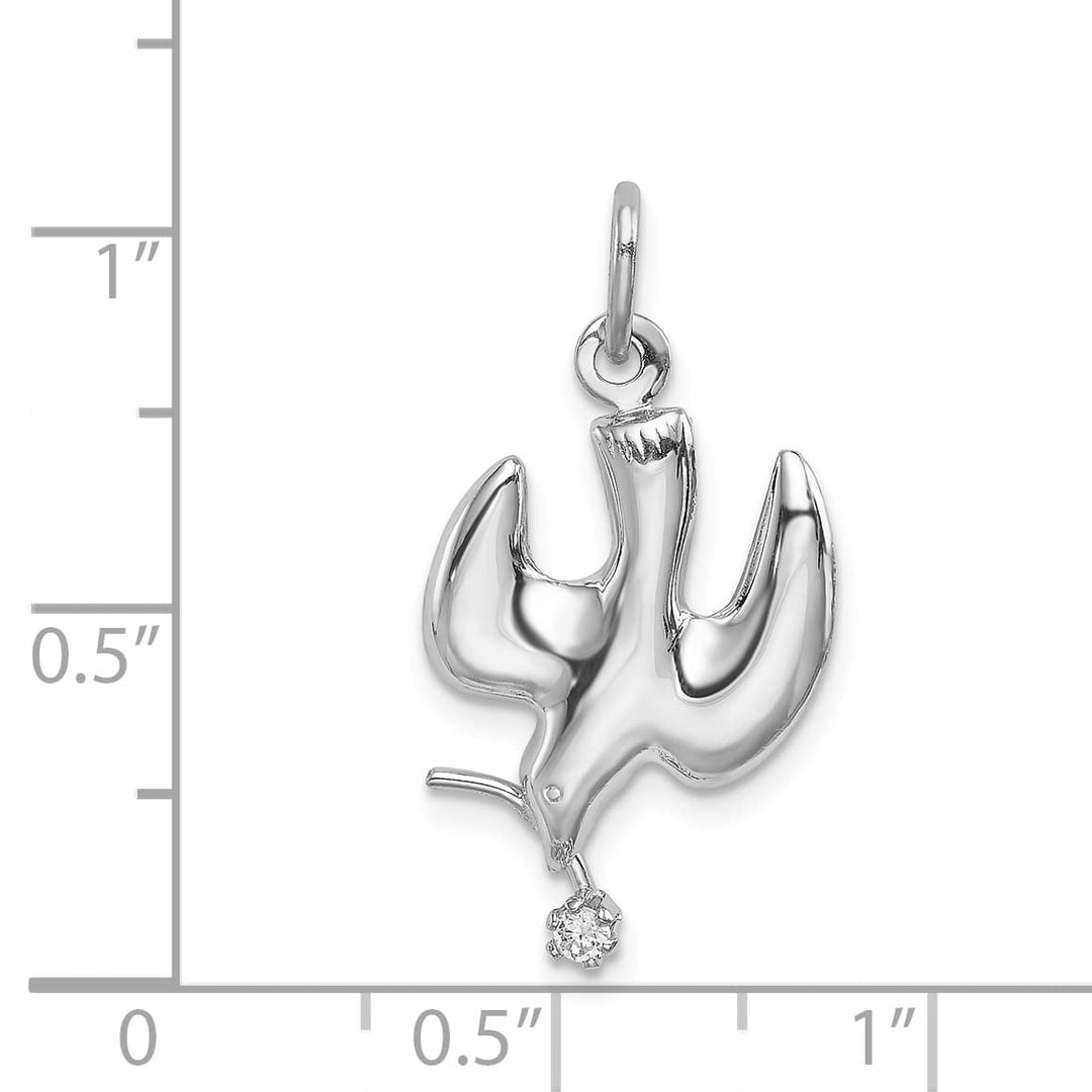 Sterling Silver Polished Dove with CZ Pendant