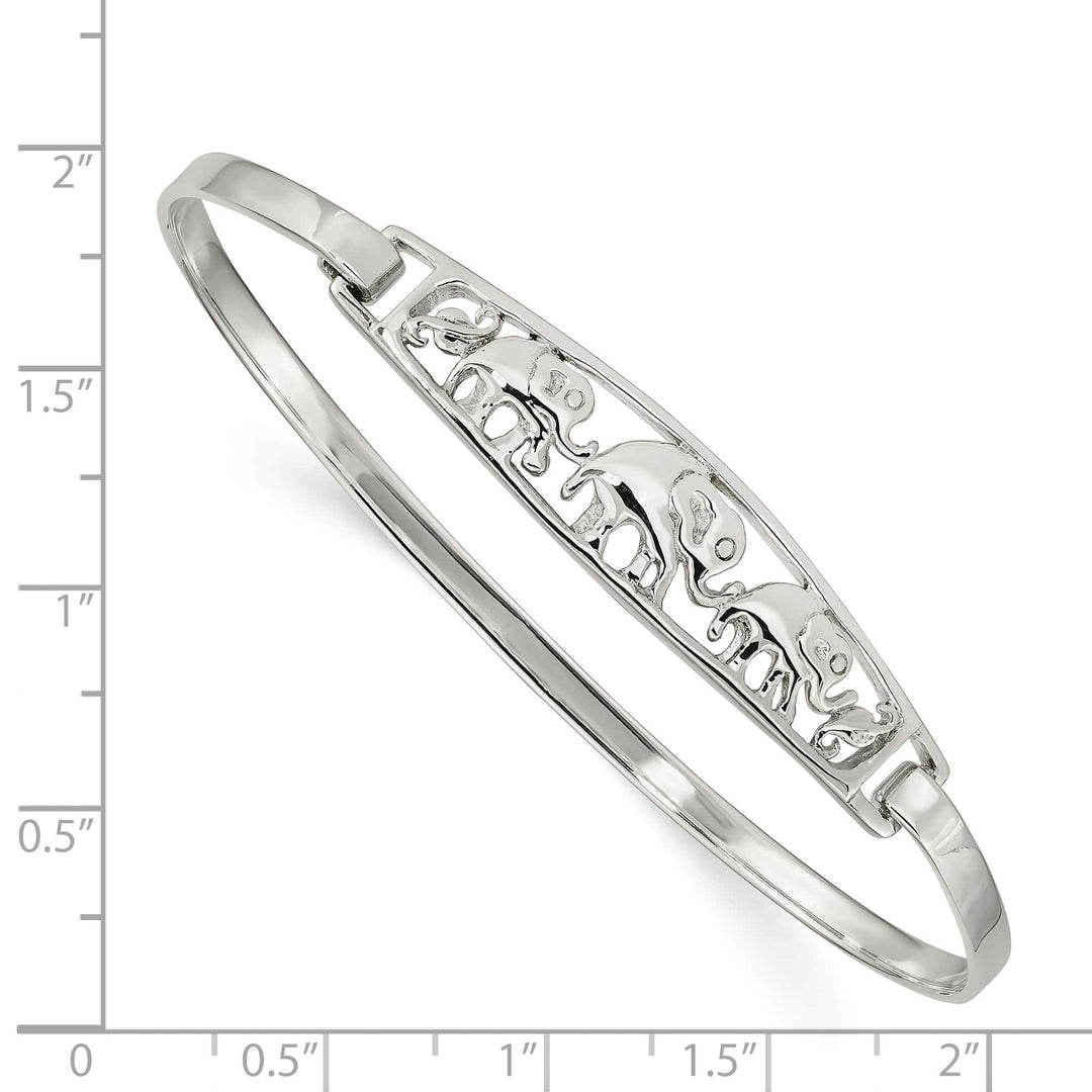 Sterling Silver Polished Elephant Hinged Hook Closure Bangle