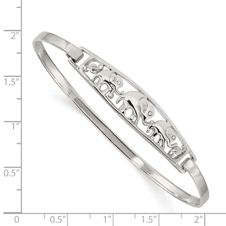 Sterling Silver Polished Elephant Hinged Hook Closure Bangle