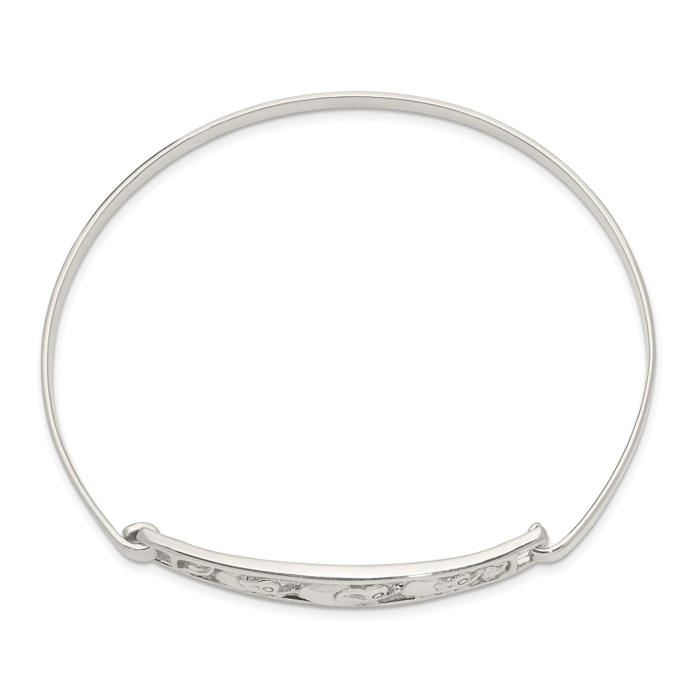 Sterling Silver Polished Elephant Hinged Hook Closure Bangle