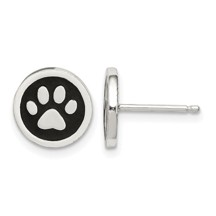 Sterling Silver Polished Enamel Paw Print Post Earrings, view 1 of 4
