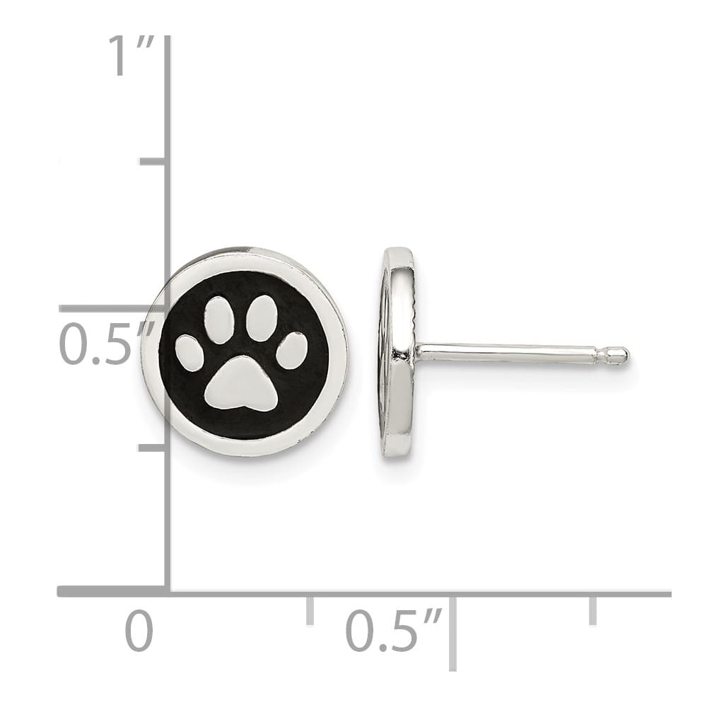 Sterling Silver Polished Enamel Paw Print Post Earrings, view 4 of 4