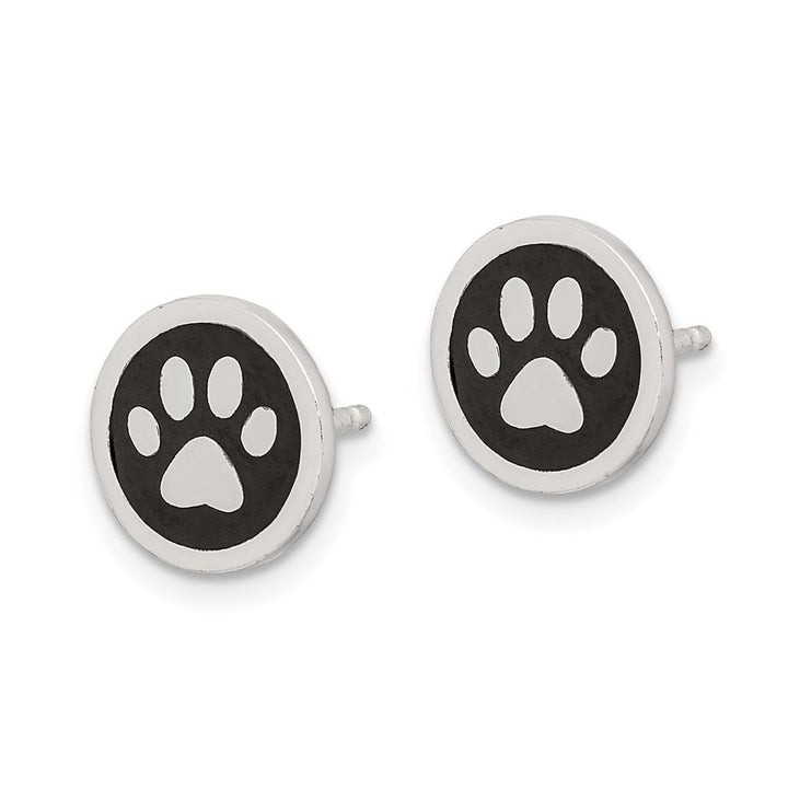 Sterling Silver Polished Enamel Paw Print Post Earrings, view 2 of 4