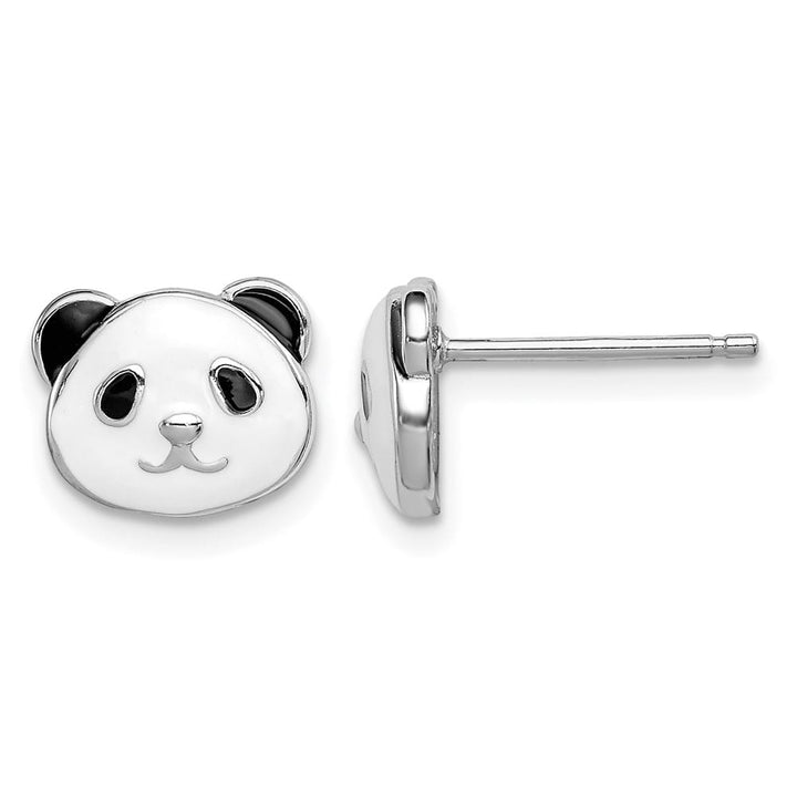 Sterling Silver Polished Enameled Black and White Panda Post Earrings