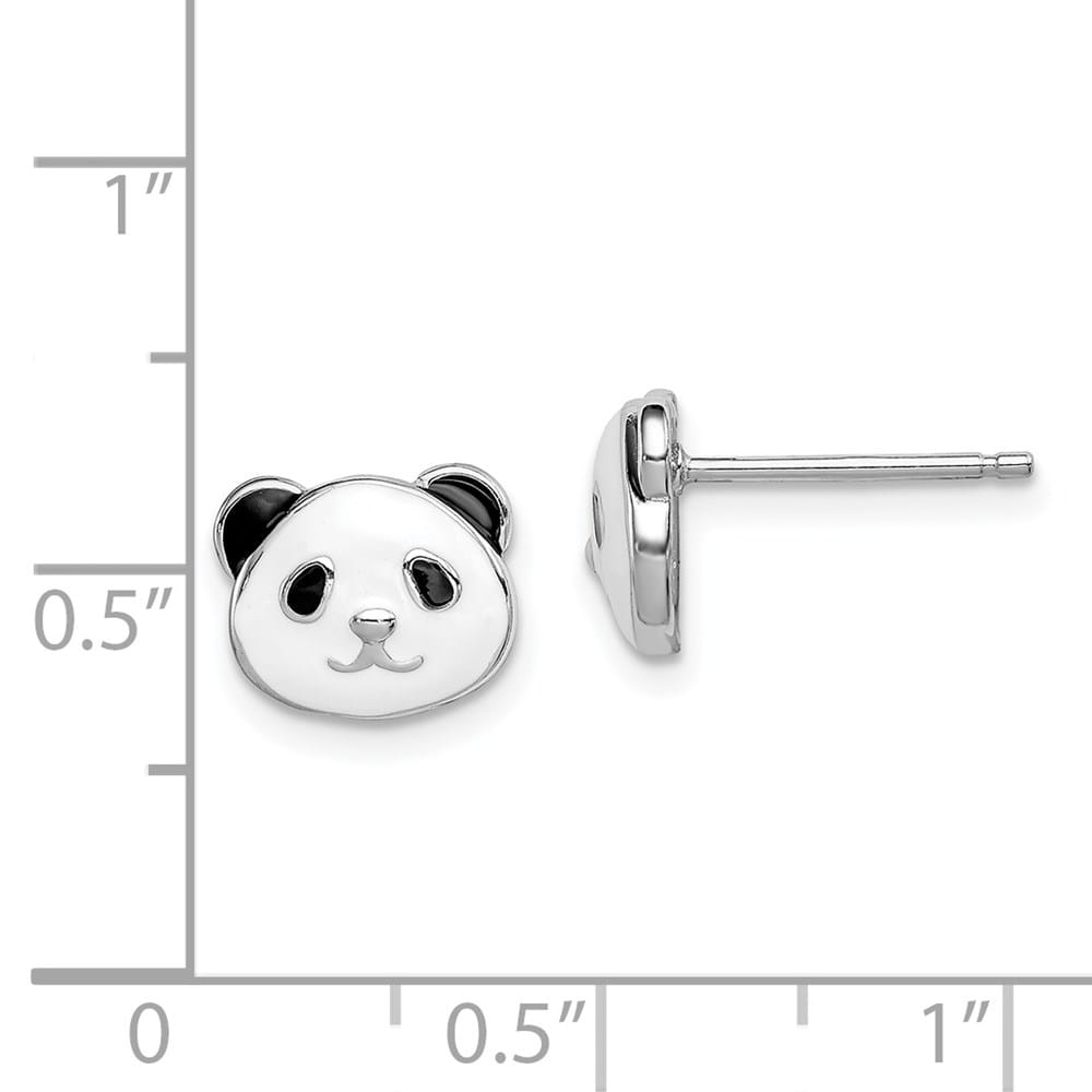 Sterling Silver Polished Enameled Black and White Panda Post Earrings