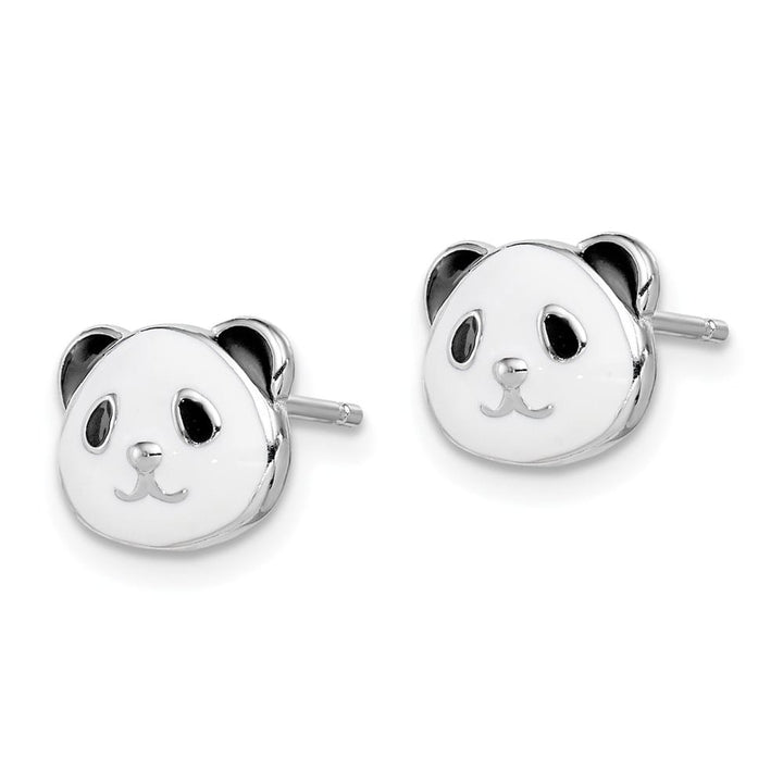 Sterling Silver Polished Enameled Black and White Panda Post Earrings