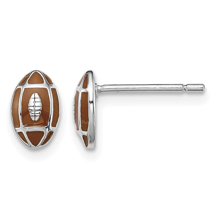 Sterling Silver Polished Enameled Brown Football Post Earrings