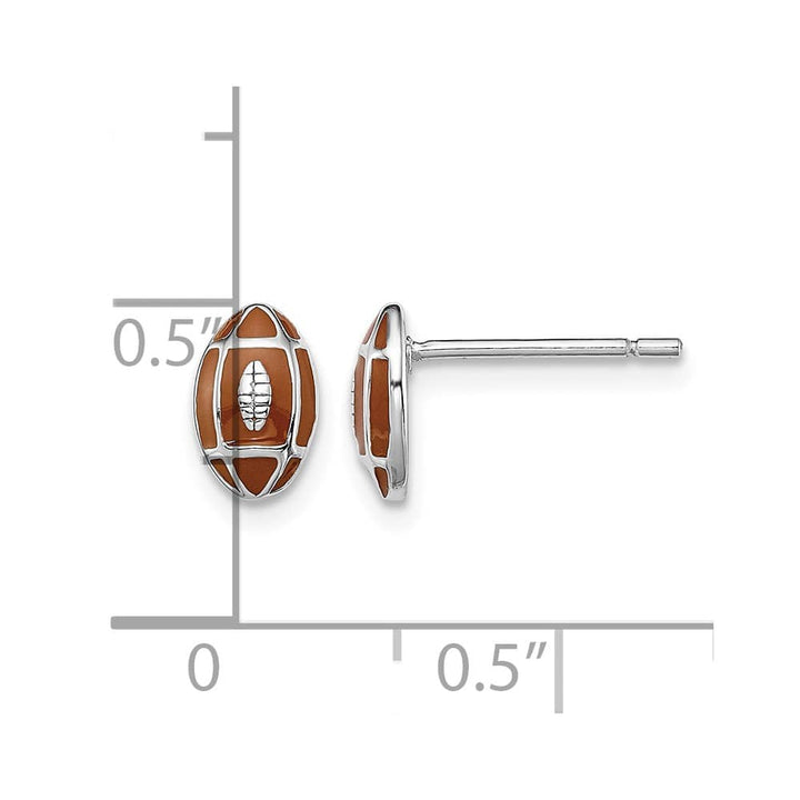 Sterling Silver Polished Enameled Brown Football Post Earrings