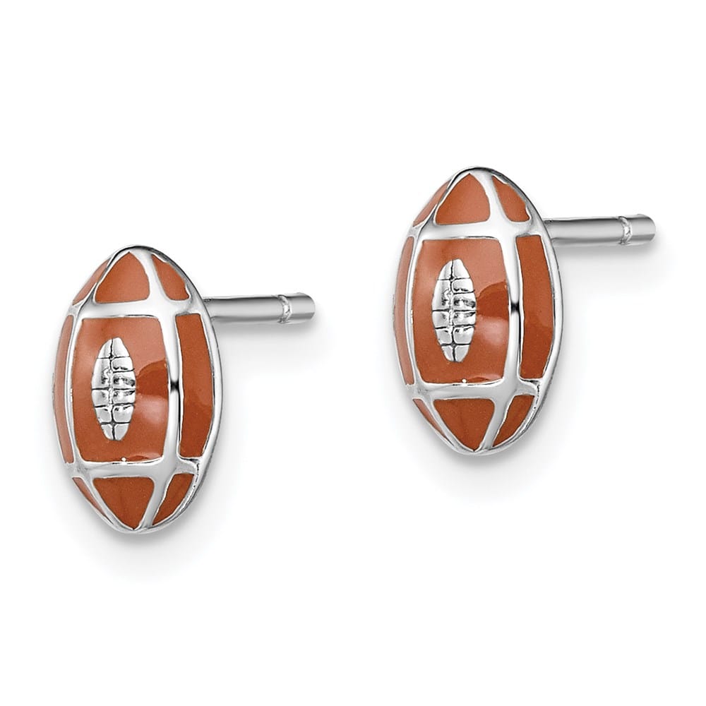Sterling Silver Polished Enameled Brown Football Post Earrings