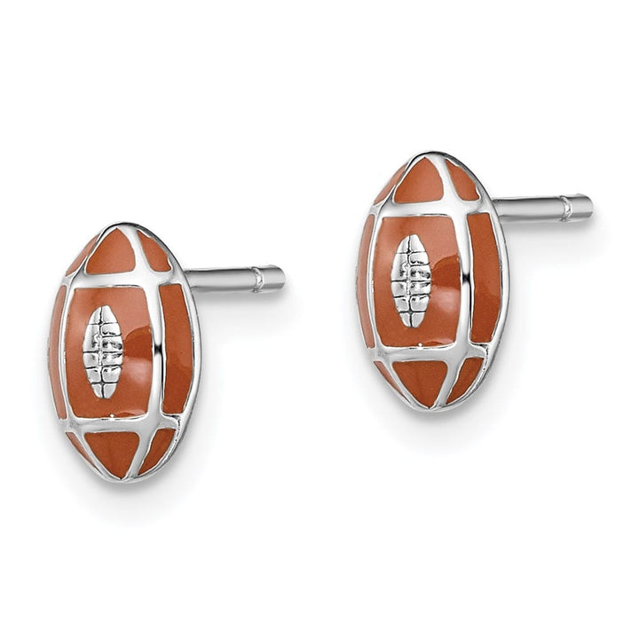 Sterling Silver Polished Enameled Brown Football Post Earrings