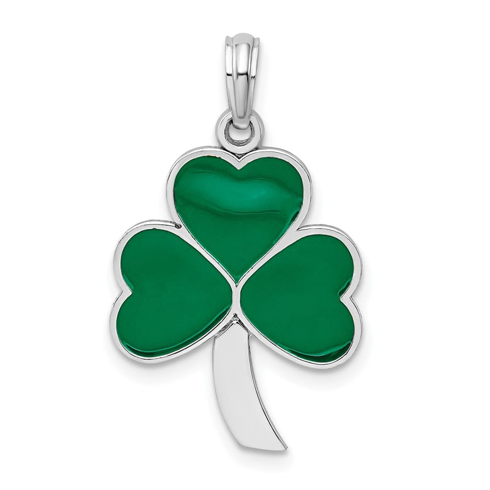 Sterling Silver Polished Enameled Shamrock Pendant