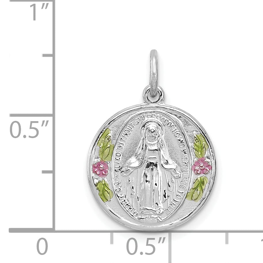 Sterling Silver Polished Epoxy Miraculous Medal Pendant