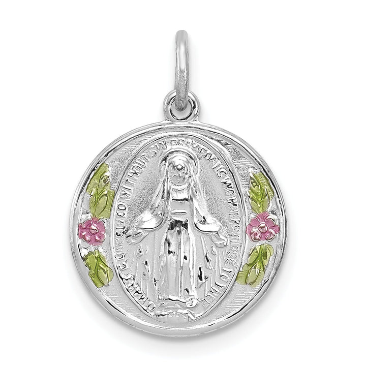 Sterling Silver Polished Epoxy Miraculous Medal Pendant