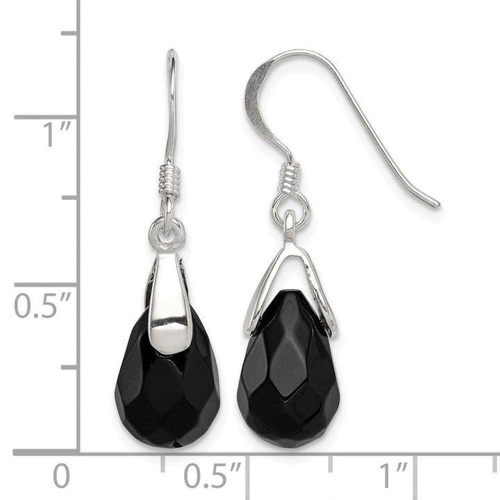 Sterling Silver Polished Faceted Onyx Teardrop Dangle Earrings, view 4 of 4