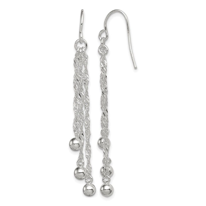 Sterling Silver Polished Fancy 3-Strand Chain & Beaded Dangle Earrings, view 1 of 4