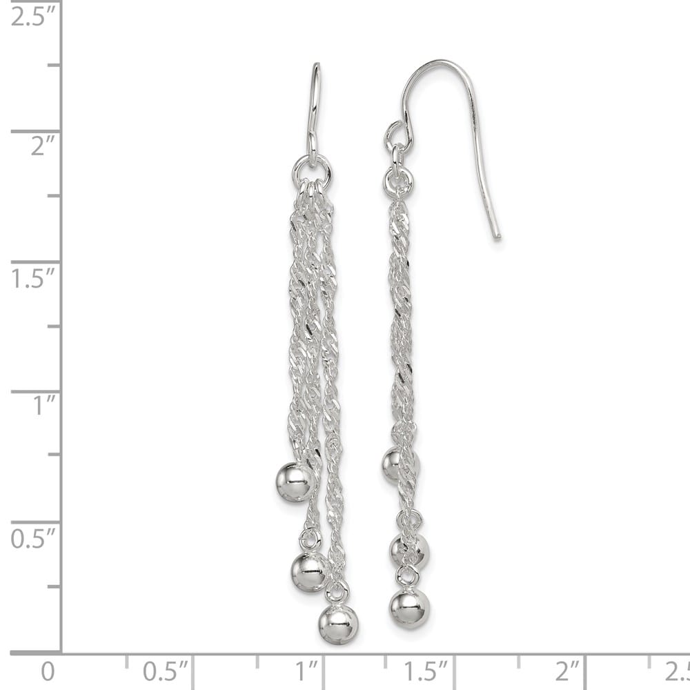 Sterling Silver Polished Fancy 3-Strand Chain & Beaded Dangle Earrings, view 4 of 4