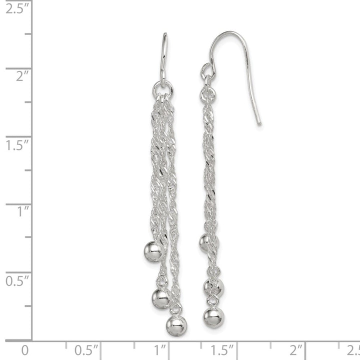 Sterling Silver Polished Fancy 3-Strand Chain & Beaded Dangle Earrings, view 4 of 4
