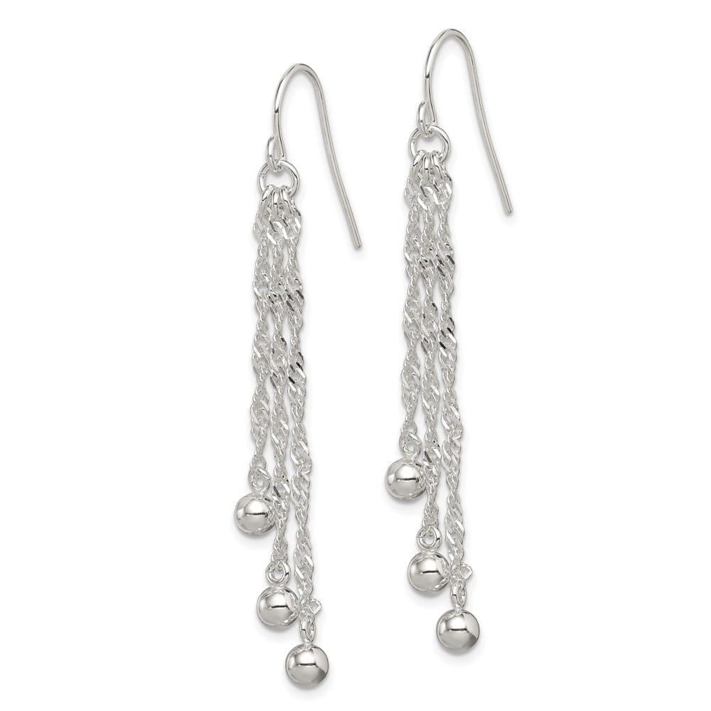 Sterling Silver Polished Fancy 3-Strand Chain & Beaded Dangle Earrings, view 2 of 4