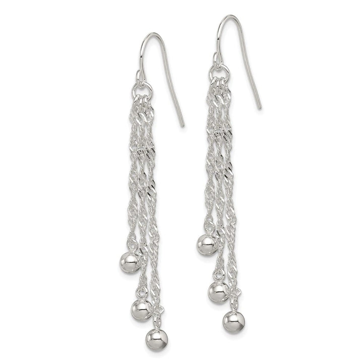 Sterling Silver Polished Fancy 3-Strand Chain & Beaded Dangle Earrings, view 2 of 4