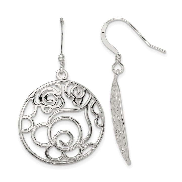 Sterling Silver Polished Fancy Circle Dangle 42 x 25 mm Earrings, view 1 of 4