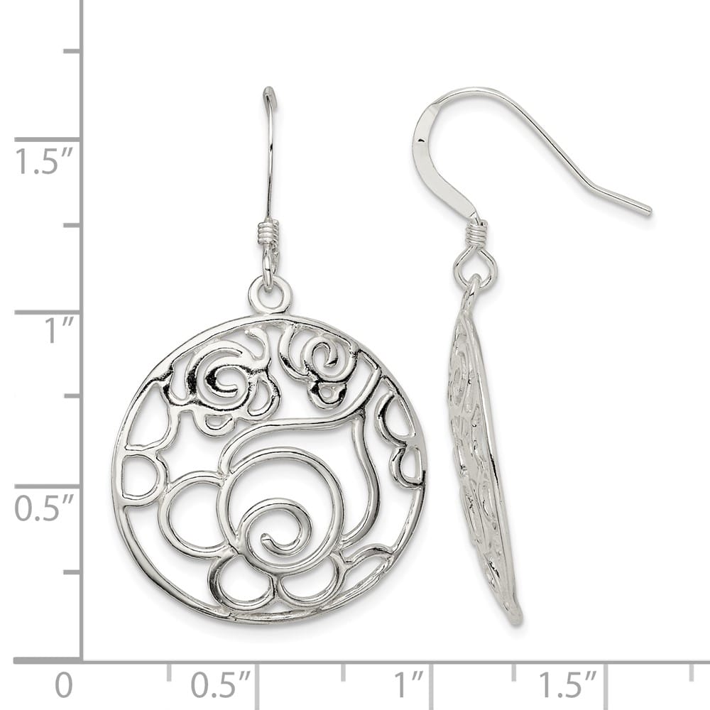 Sterling Silver Polished Fancy Circle Dangle 42 x 25 mm Earrings, view 4 of 4