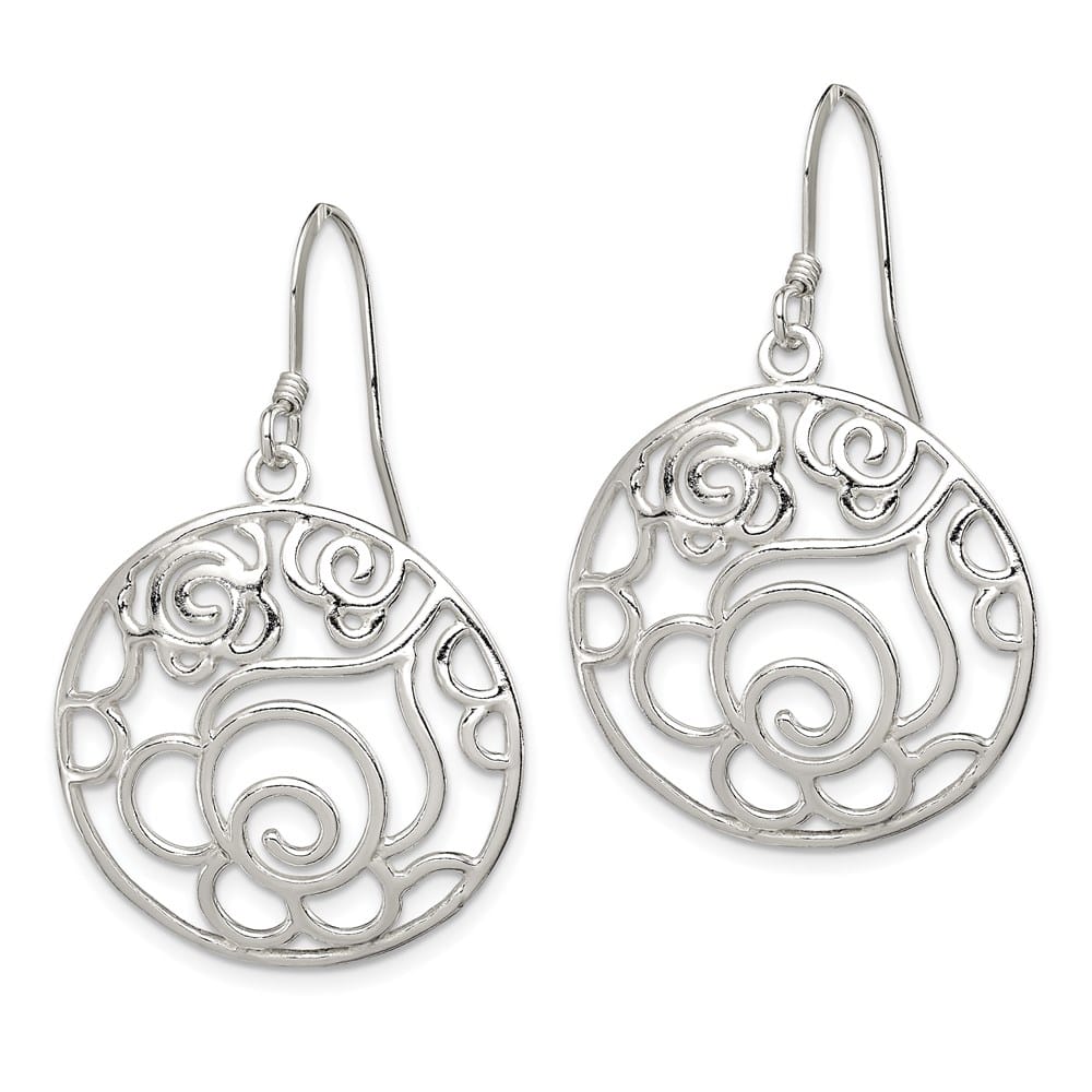 Sterling Silver Polished Fancy Circle Dangle 42 x 25 mm Earrings, view 2 of 4