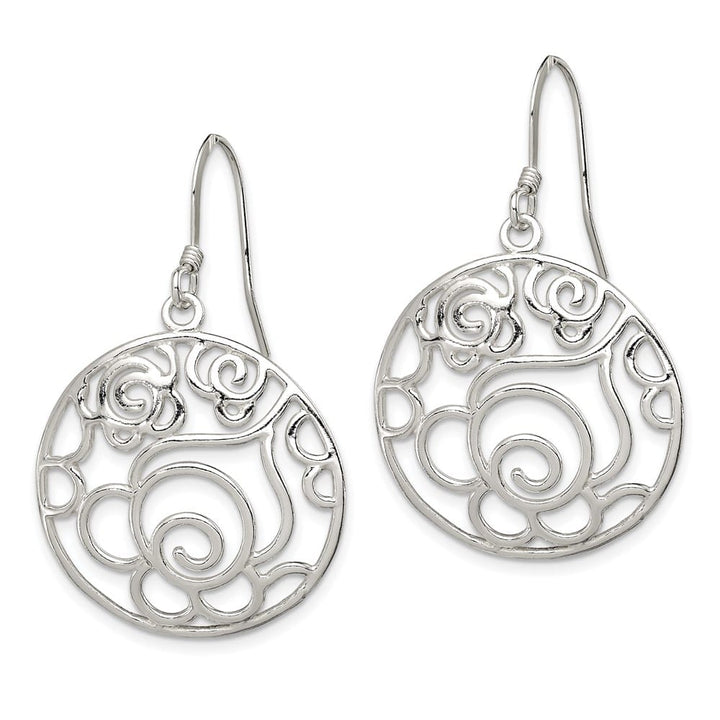 Sterling Silver Polished Fancy Circle Dangle 42 x 25 mm Earrings, view 2 of 4