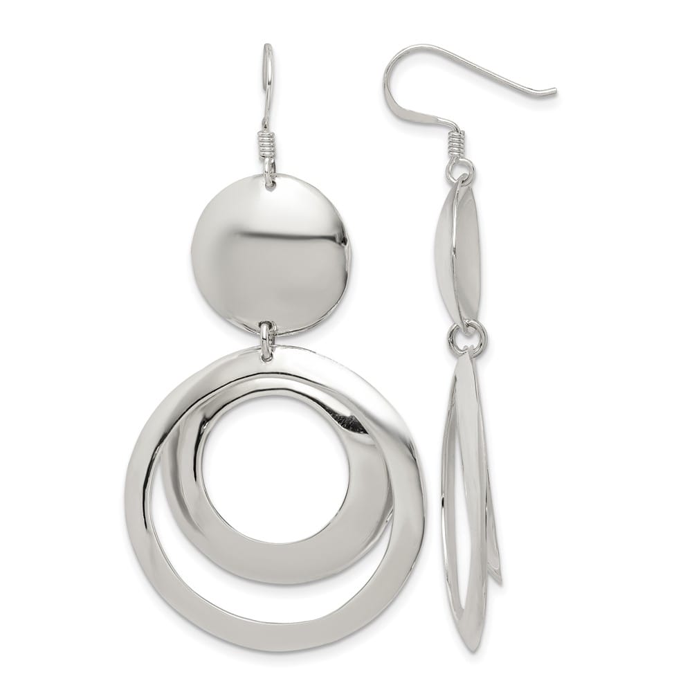 Sterling Silver Polished Fancy Circle Dangle 61 x 30 mm Earrings, view 1 of 4