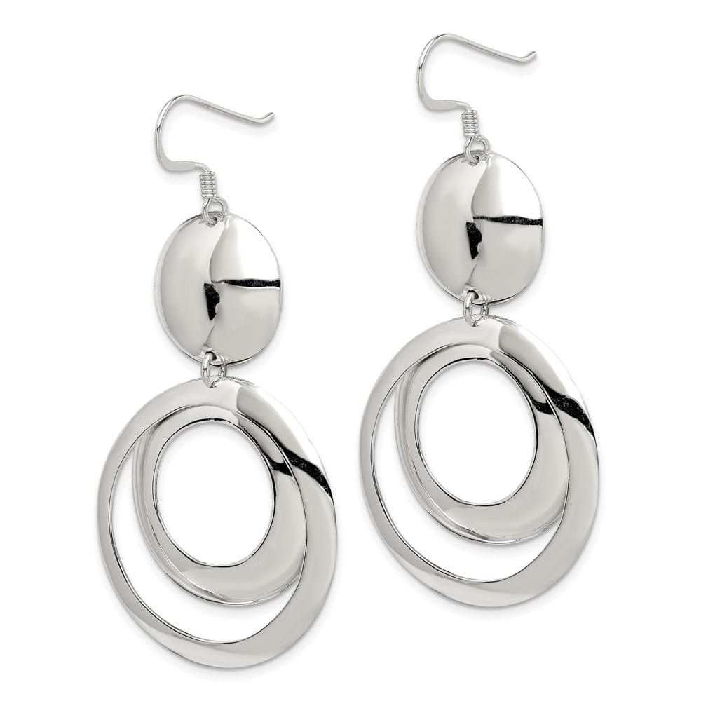 Sterling Silver Polished Fancy Circle Dangle 61 x 30 mm Earrings, view 2 of 4